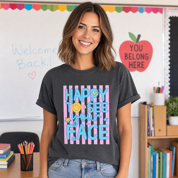 Happy To See Your Face, Trending Stripes, Teacher, Student, Back To School Comfort Colors T-Shirt