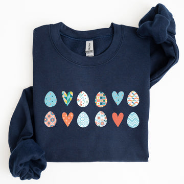 Hearts and Eggs, Colorful Easter Sweatshirt