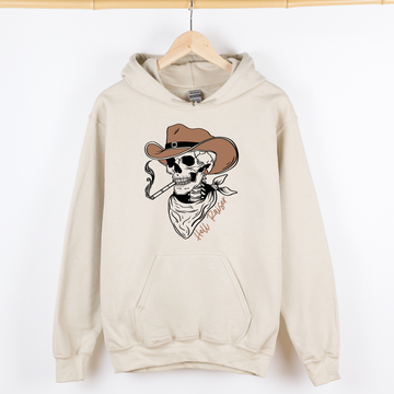 Hell Raiser, Skeleton, Halloween, Spooky, Cowboy, Country, Western, Graphic Hoodie, Hooded Sweatshirt