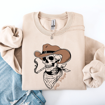 Hell Raiser, Skeleton, Halloween, Spooky, Cowboy, Country, Western Sweatshirt
