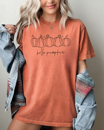 Hello Pumpkin, Minimal, Line Art, Simplicity, Autumn, Fall, Halloween Shirt Comfort Colors T-Shirt
