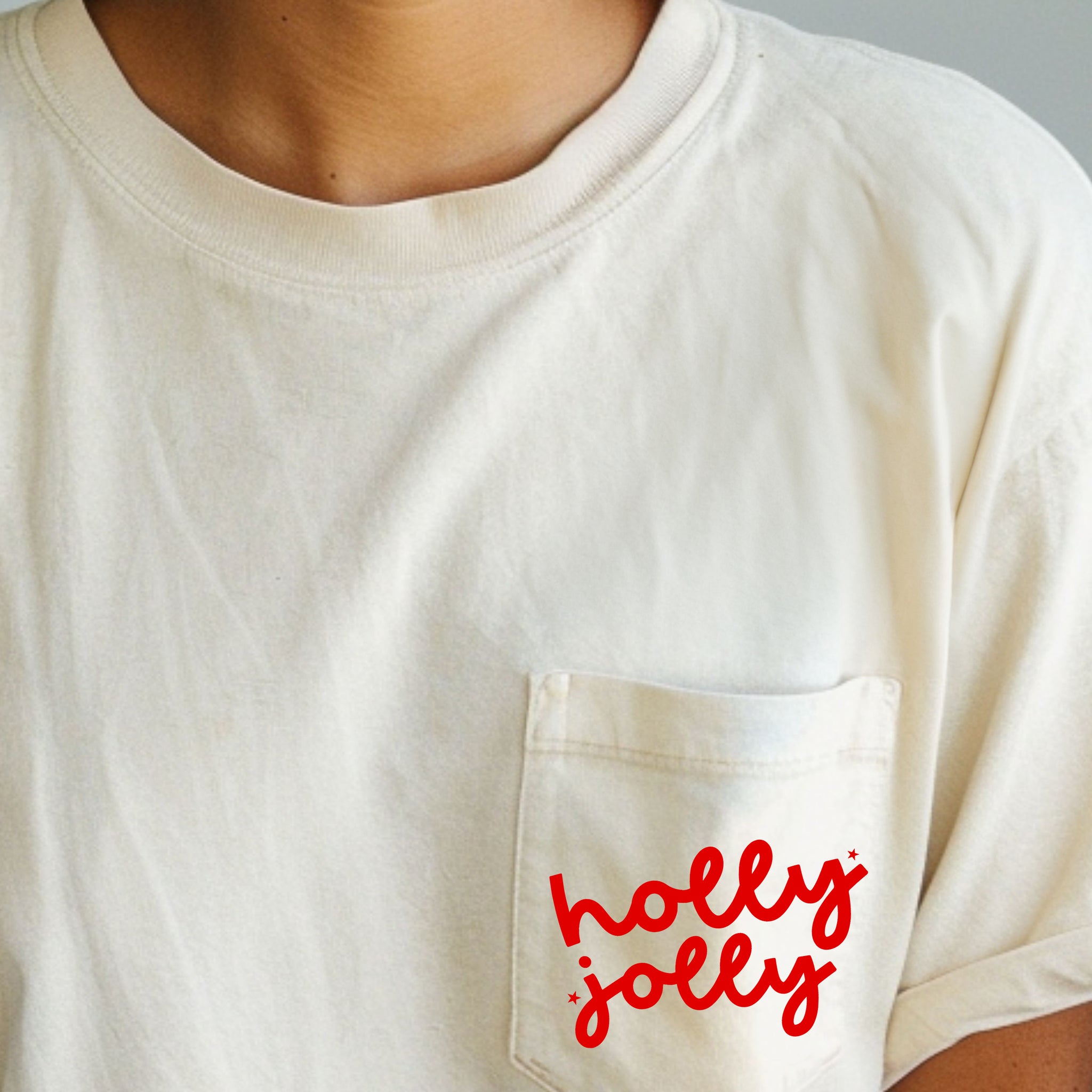 Holly Jolly, Pocket, Christmas, Santa Claus, Xmas, Snow Pocket Tee Comfort Colors T-Shirt