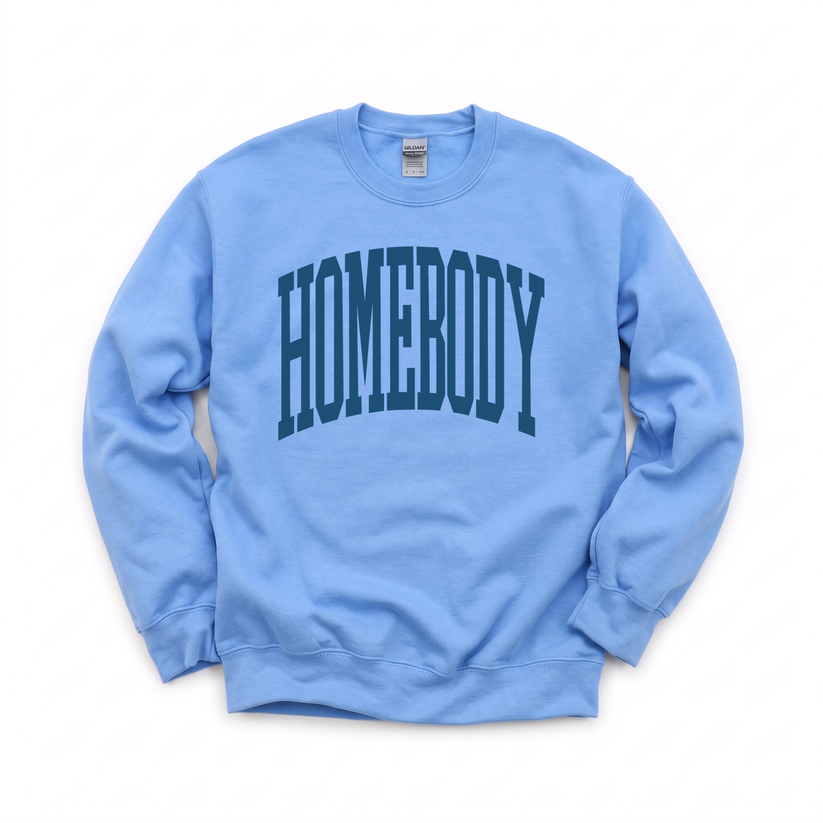 Homebody Text graphic on Gildan 18000 in Carolina Blue