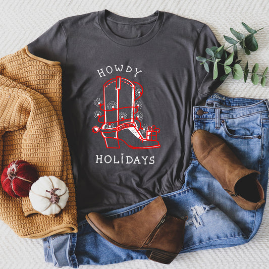 Howdy Holidays, Christmas, Cowboy Boot, Retro Super Soft Tees