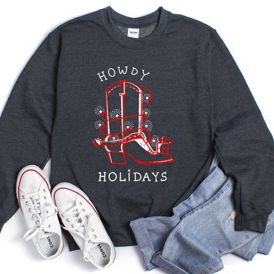 Howdy Holidays, Christmas Cowboy Boot Sweatshirt