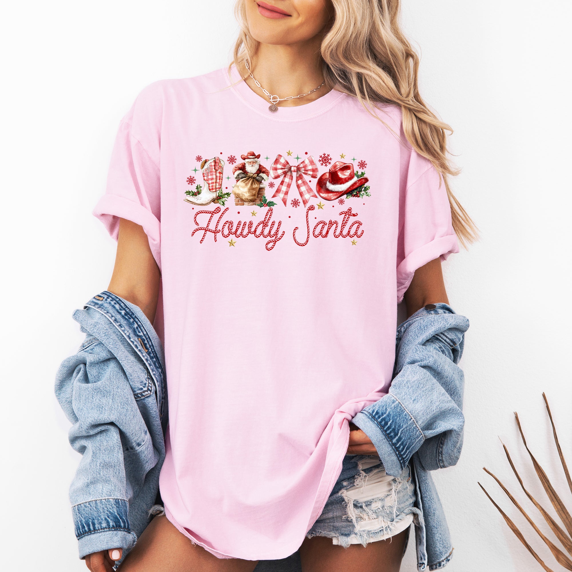 Howdy Santa, Retro Country, Western, Cowboy, Ribbon, Bows, Christmas, Xmas Tshirt Comfort Colors T-Shirt