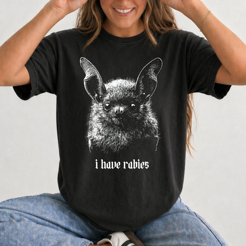 I Have Rabies Bat, Grunge Y2k Vintage Unhinged Meme, Weird Dark Humor, Funny Comfort Colors T-Shirt
