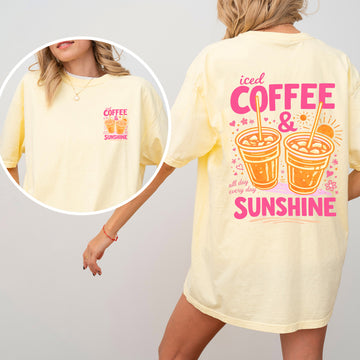 Iced Coffee and Sunshine, Summer, Caffeine, Comfort Colors T-Shirt