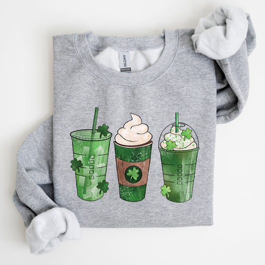 Iced Coffees, Shamrocks, St Patrick's Day Sweatshirt