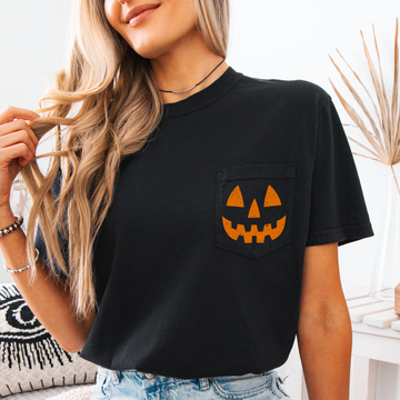 Jack o Lantern, Cute, Halloween, Pocket, Comfort Colors Pocket T-Shirt