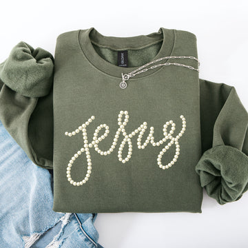 Jesus, Pearl Print, Coquette, Faith, Religious, Gospel, Christian Sweatshirt