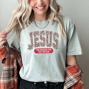 Jesus, Reason For The Season, Christmas, Religious, Christian, Leopard Print, Comfort Colors, Tshirt