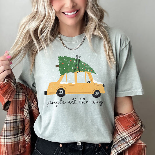 Jingle All The Way, Retro Car, Christmas Tree, Snow, Comfort Colors, Tshirt