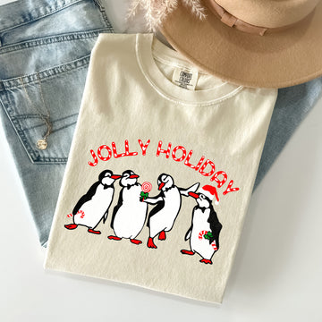 Jolly Holiday, Penguins, Christmas, Winter, Santa Tshirt Comfort Colors T-Shirt