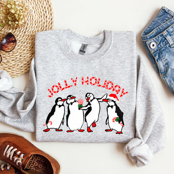 Jolly Holiday, Penguins, Christmas, Winter, Santa Sweatshirt