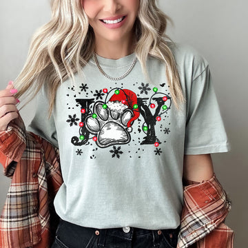 Joy, Dog Paw Print, Christmas, Comfort Colors, Tshirt