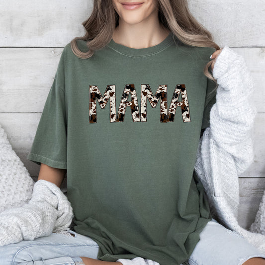 Mama Cow Print, Retro, Vintage Comfort Colors Tshirt