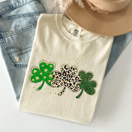 Leopard Print Shamrocks, St Patrick's Day Comfort Colors Tshirt