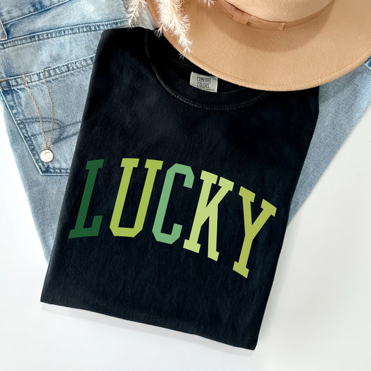 Lucky, Collegiate, St Patrick's Day Comfort Colors Tshirt