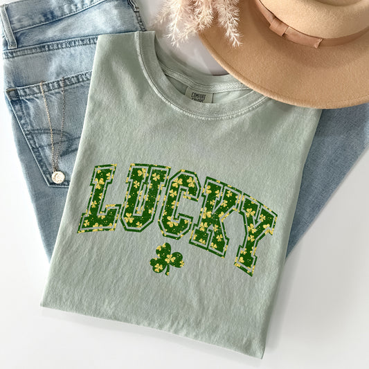 Lucky, Glitter Shamrock, Vintage St Patrick's Day Comfort Colors Tshirt