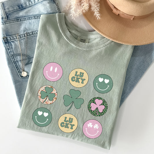 Retro Lucky Smileys, St Patrick's Day Comfort Colors Tshirt
