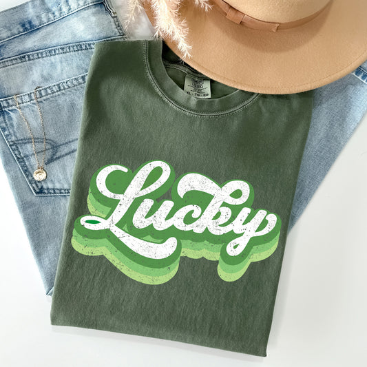 Retro Lucky, Vintage Style, St Patrick's Day Comfort Colors Tshirt