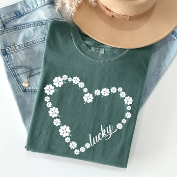 Shamrock Heart, Lucky, St Patrick's Day Comfort Colors Tshirt