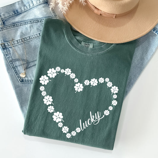 Shamrock Heart, Lucky, St Patrick's Day Comfort Colors Tshirt