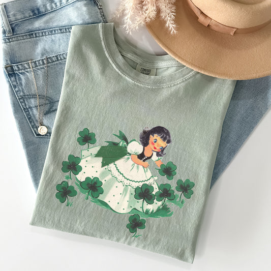 Vintage Clover Girl, Irish, Shamrocks, St Patrick's Day Comfort Colors Tshirt