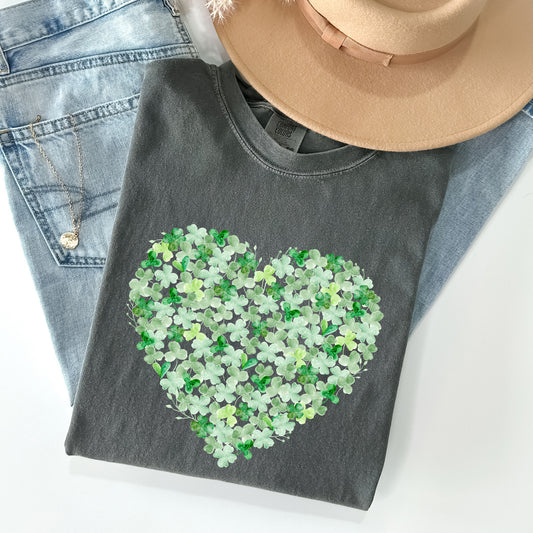 Watercolor Shamrocks, Heart, St Patrick's Day Comfort Colors Tshirt