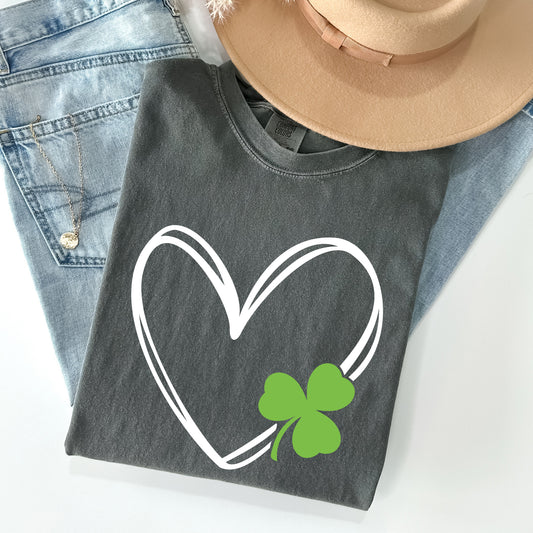 Double Heart With Shamrock, St Patrick's Day Comfort Colors Tshirt