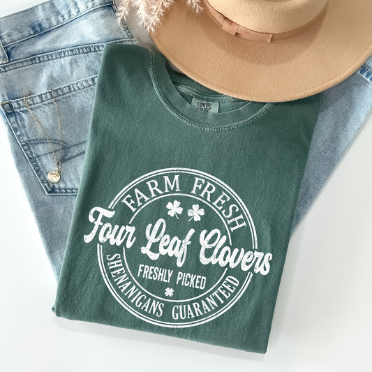 Four Leaf Clovers Farm, Farm Fresh, St Patrick's Day Comfort Colors Tshirt