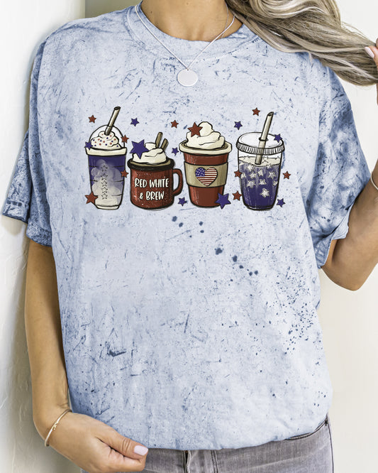 Coffee Lovers, America, Patriotic, 4th of July Color Blast, Comfort Colors Tshirt