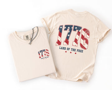 1776 Land Of The Free USA America 4th Of July US Flag Patriotic Comfort Colors Tee