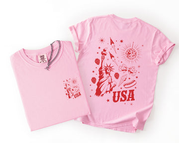 USA Doodles America Fourth Of July Celebration Vintage Edition Comfort Colors Tee