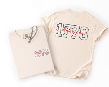 1776 America Patriotic Red White Boujee Edition Premium Vintage Washed Luxury Comfort Colors Tee