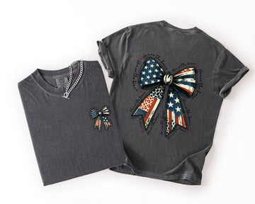Patriotic Bow USA Flag 4th of July Celebration And Family Moments Comfort Colors Tee