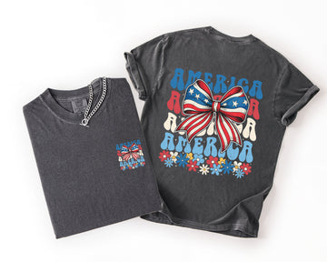 America Bow US Flag 4th Of July USA Colorful Patriotic Design Comfort Colors Tee