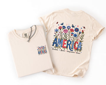Patriotic Bow Floral USA 1776 Inspired 4th Of July Celebration Design Comfort Colors Tee