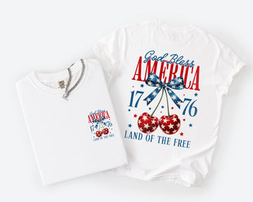God Bless America, Cherries, Bow, 4th of July, 1776 Comfort Colors T-Shirt