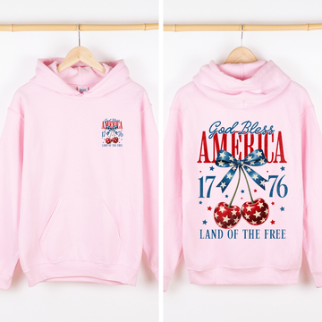 God Bless America, Cherries, Bow, 4th of July, 1776 Sweatshirt