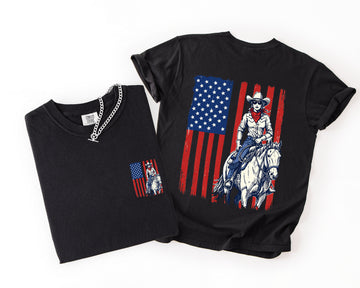 American Girl, Western, USA Flag, Horse, Country, 4th of July Comfort Colors T-Shirt