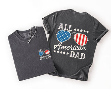All American Dad Glasses US Flag USA 4th Of July Patriotic Emblem Illustration Comfort Colors Tee
