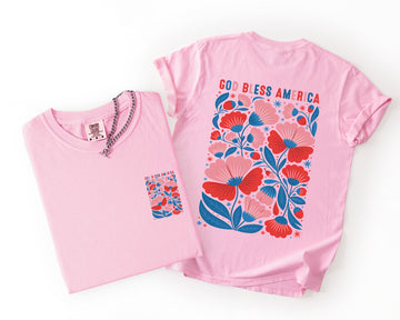 God Bless America, Floral, Flowers, USA, 4th of July Comfort Colors T-Shirt