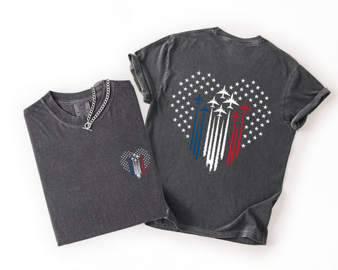 American Fighter Jets, Heart, USA, 4th of July Unisex Comfort Colors T-Shirt
