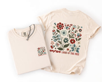 America Land of the Free, Floral, USA, 4th of July Comfort Colors T-Shirt