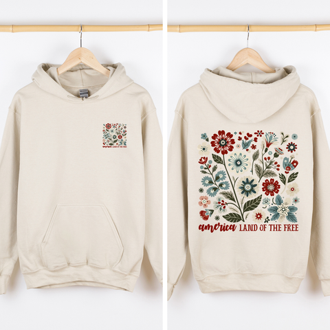 America Land of the Free, Floral, USA, 4th of July Sweatshirt