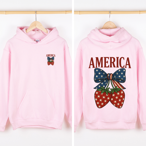Strawberry, Bow, America, USA, Stars, 4th of July Sweatshirt
