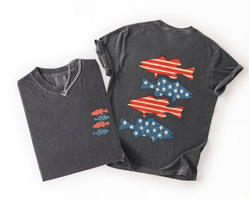 Fishing, Stars and Stripes, America, USA, 4th of July, Unisex Comfort Colors T-Shirt