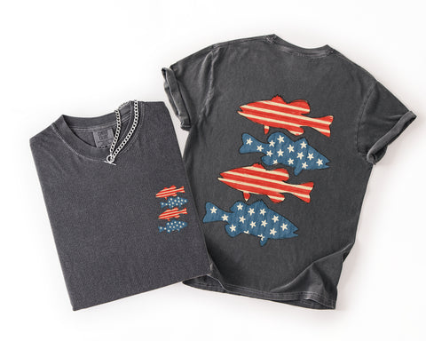 Fishing, Stars and Stripes, America, USA, 4th of July, Unisex Comfort Colors T-Shirt